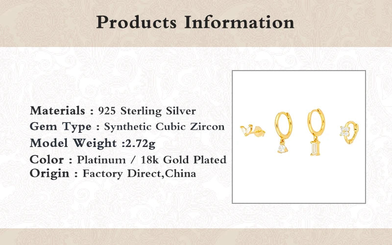 CANNER 4PCS 1 Set 925 Sterling Silver Stud Earrings For Women Individuality Zircon 18K Gold Fashion Jewelry Party Gifts Classic