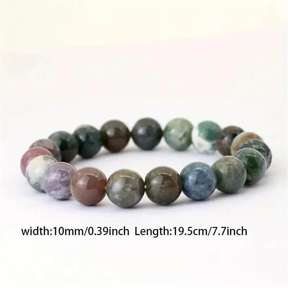 Unisex Natural Crystal Beaded Indian Moss Agate Healing Bracelets/Colors-Multicolor/Brown/Green