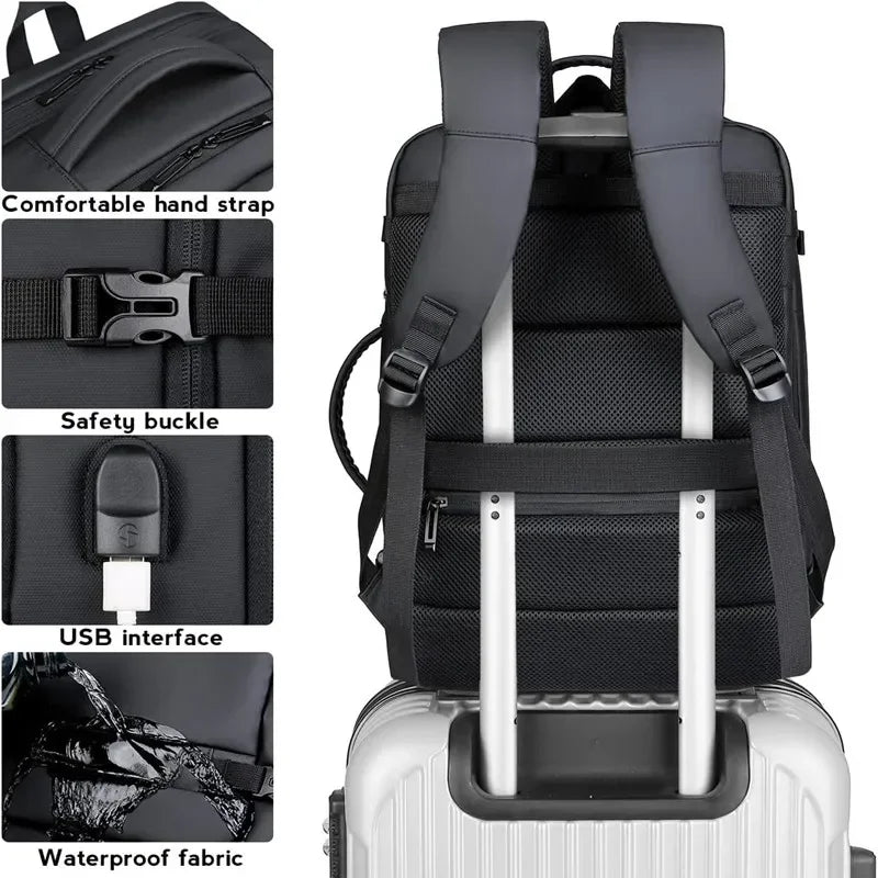 Men Oxford Polyester Expandable Interior Zipper External USB Charging Port Waterproof-Wear Resistant Travel Backpacks/ 17-inch Laptop Compartment/Backpack Straps-Handle/Keychain Holder/Colors-Black/Gray
