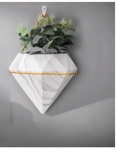Marble Pattern Wall Hanging Flower Pot Creative Artificial Plant Dried Flower Pot Ceramic Flower Pot