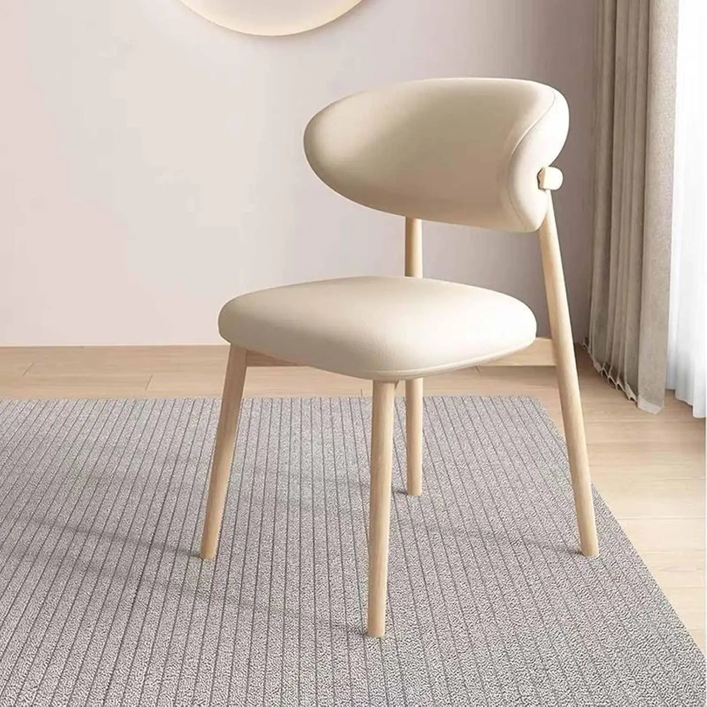 HUANHUI Cafe Genuine Leather Upholstered Curved Back Large-Soft Cushion Armless Dining Chairs/ 4 Wood Legs/ Colors-White/Black/Gray/Beige