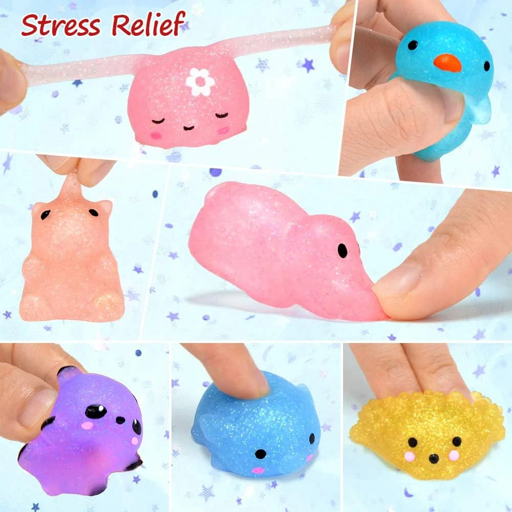 12-36 PCS Set Washable Silicone Multicolor Animals Stretch-Squeeze-Twist Sparkling-Glittering Mochi Squishy Stress-Reliever Toys/Ages: 3-18 + Years Older
