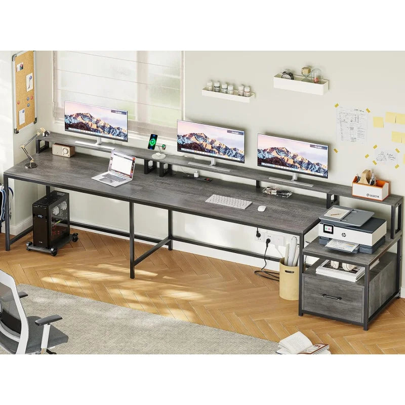 SEDETA L Shaped Customize Office Desks/File Drawers/Recessed LED Power Outlet Strip/3 CPU Stand/Colors-Walnut/white/Black/Gray