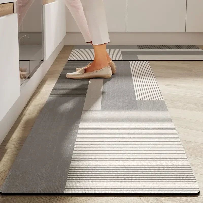 VIKAMA Kitchen Classic Modern Indoor-Outdoor PVC Persian Design Striped-Geometric Anti-Slip Fade Resistance Hypoallergenic Non-Toxic Japan South Korea Diatomite Rugs/Hand-Machine Washable