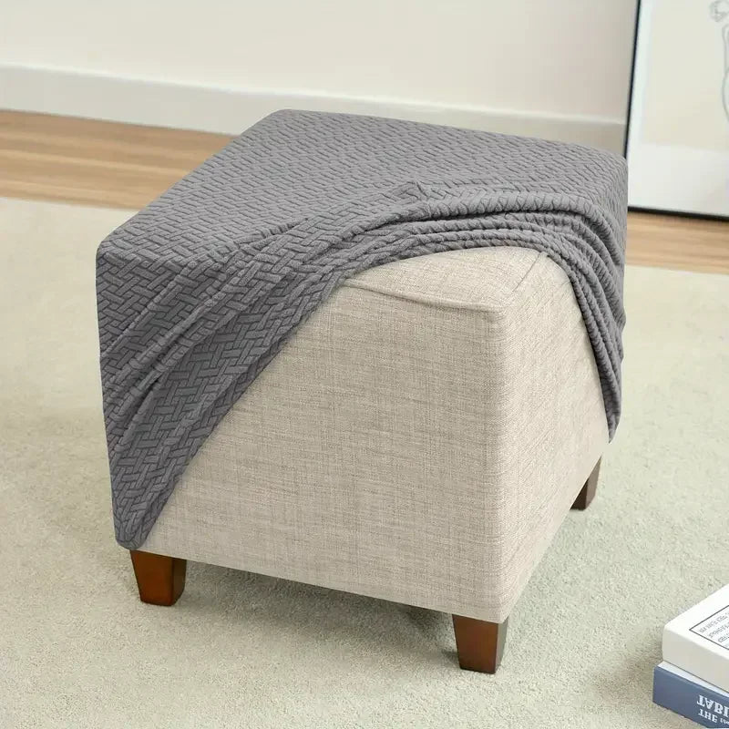Solid Color Velvet-Spandex Jacquard Square Ottoman Elastic Stretch Footrest Slipcovers/Colors-Gray/White/Beige/Black/Blue/Green