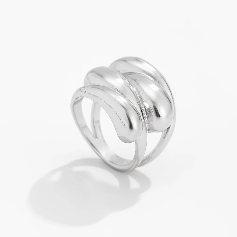 Adult Women Stainless Steel Metal Geometric Gold-Silver French Irregular Split Imitation Charm Rings