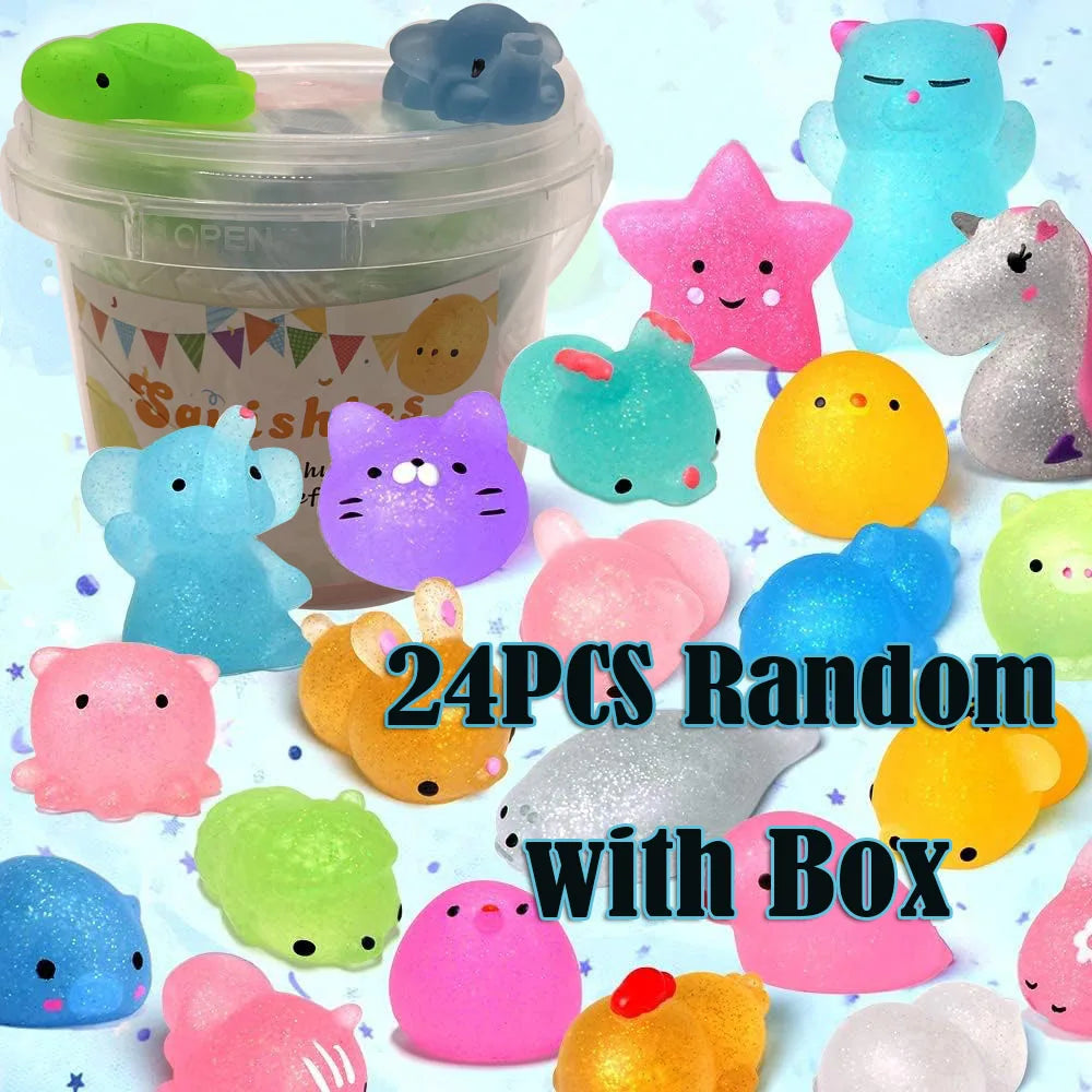12-36 PCS Set Washable Silicone Multicolor Animals Stretch-Squeeze-Twist Sparkling-Glittering Mochi Squishy Stress-Reliever Toys/Ages: 3-18 + Years Older