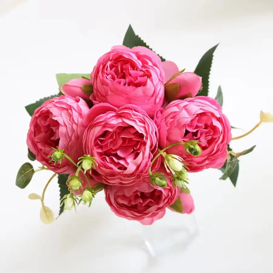 Artificial Floral Rosales Silk-Plastic-Wire Peony Rose Bouquets