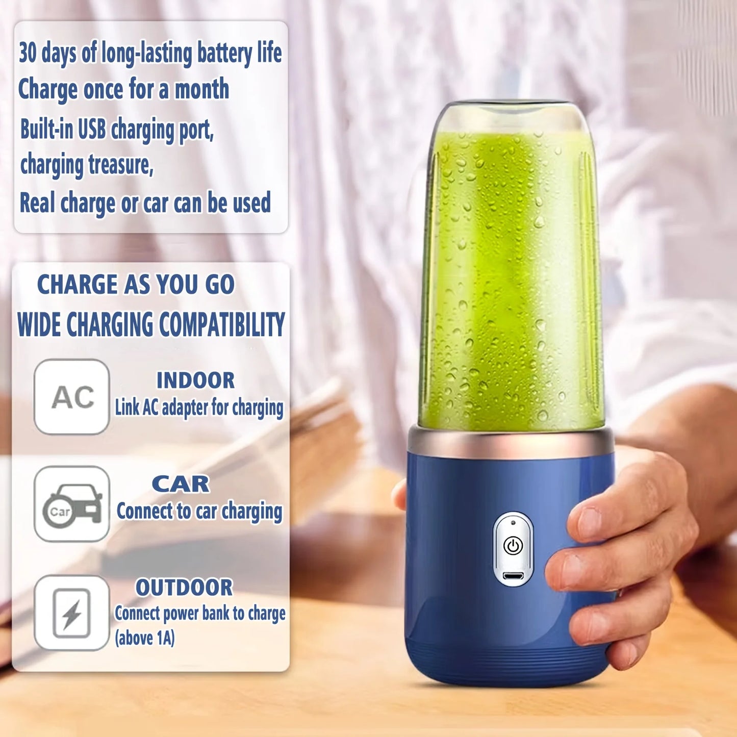 Built-In USB Portable 6 Blades Automatic Pulp Ejection Electric Juicers/ Double-Single Cups/Colors-Blue/Pink