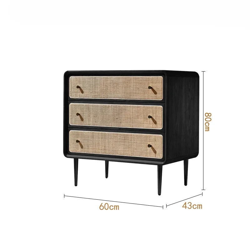 Brown Kitchen Storage Rattan Wood Sideboard w /Drawers/Doors