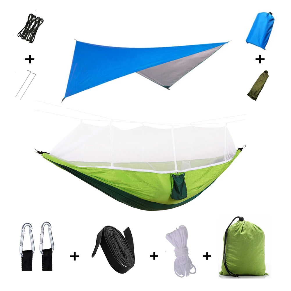 Outdoor Lightweight Waterproof Portable Nylon Mosquito Net-Rope Sleeping Camping Tarp Hammocks/Colors-Camouflage/Gray/Pink/2 Tree Straps/2 Steel Carabiners/Hammock Bag/Load Bearing Weight : 440 lbs