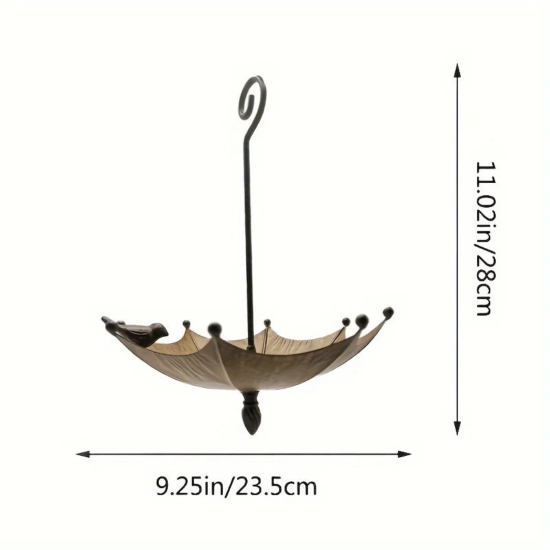No-EN-Name-Null Modern Art Outdoor Garden Antique Hanging Upside Down Umbrella Shaped Brown Iron Metal Bird Food Tray Bowl-Bird Feeders/ Colors-Brown/Bronze/Silver/Black