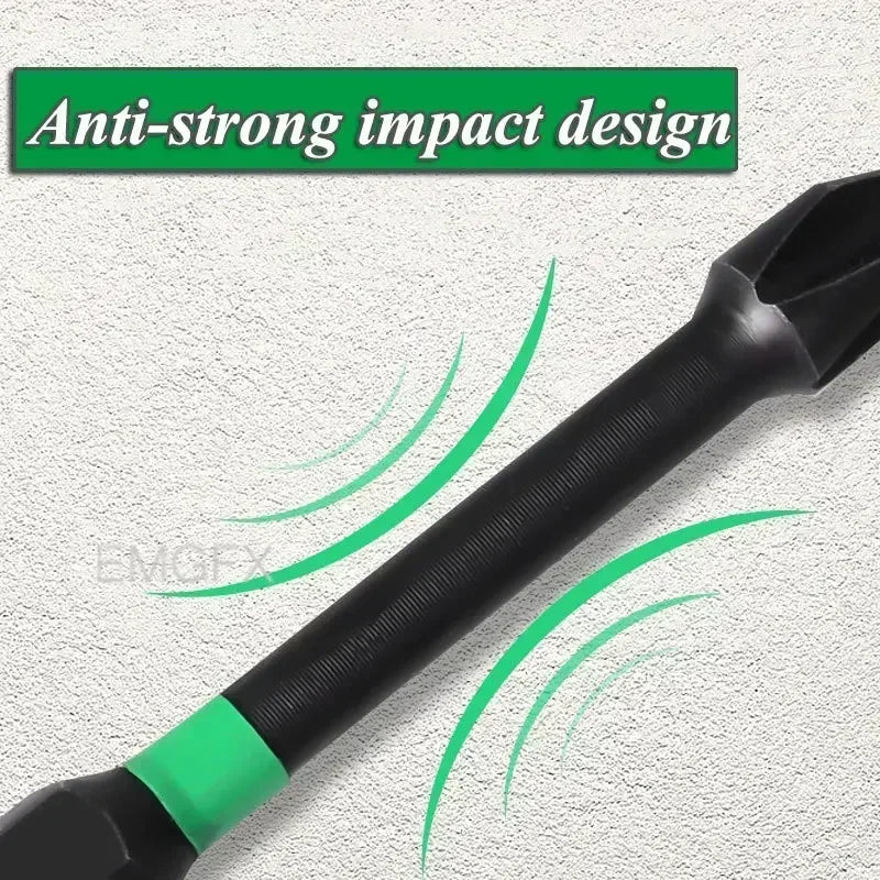 EMGFX 5 PCS Set Mechanic Design Impact Resistant Phosphating Black-Green Coating Alloy Steel Phillips Screw Head Low Magnetic Screwdriver BITS For Drills