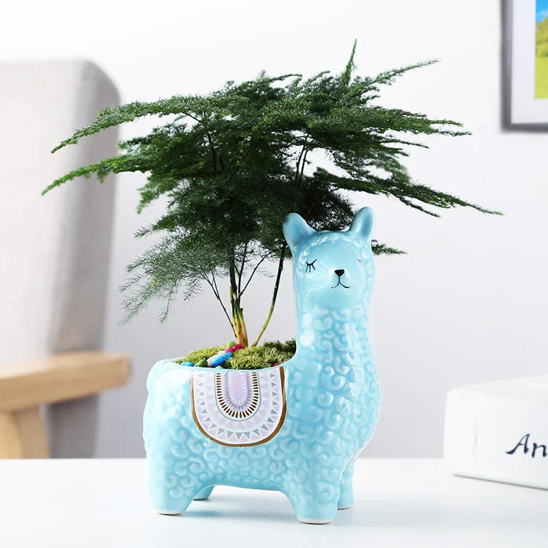 Ceramic Sheep Shape Animal Flower Pots Mini Pig Plant Pot Basin Micro Vase Bonsai Succulent Planter Decor Crafts Potted Pottery
