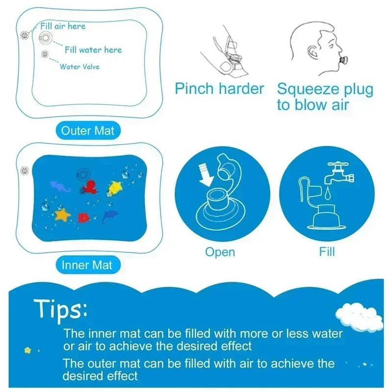 Babies-Preschooler Portable Round-Rectangle Warm-Cold Waterfilled Play Plastic Inflatable Air Cushion Leak-Proof Magic Tummy Time Mats/Colors-Ages: Newborn 0-3 Years Old/ Colors-Blue/Multicolor/Animal