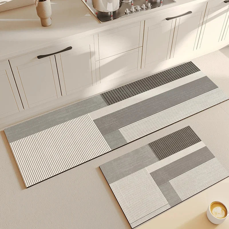 VIKAMA Kitchen Classic Modern Indoor-Outdoor PVC Persian Design Striped-Geometric Anti-Slip Fade Resistance Hypoallergenic Non-Toxic Japan South Korea Diatomite Rugs/Hand-Machine Washable