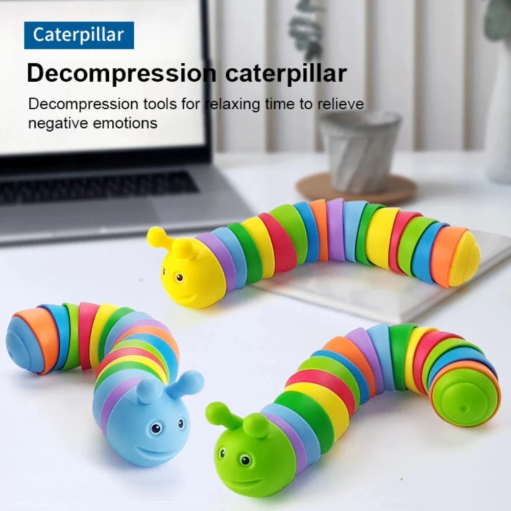 Plastic Funny Soft Realistic Worm Puzzle Caterpillar Fidget Toys/Ages: 3-18+Years Old/Colors-Green/Blue/Yellow