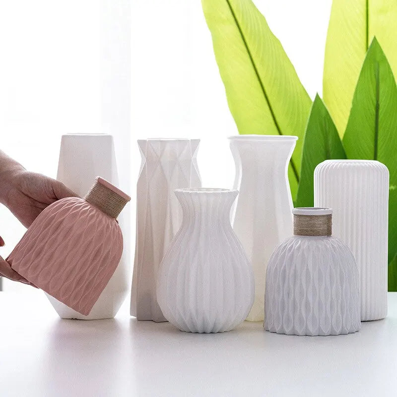 Nordic Modern Round Square Conical Plastic Decorative Flower Vases/Colors-Black/Pink/Blue/Green/White