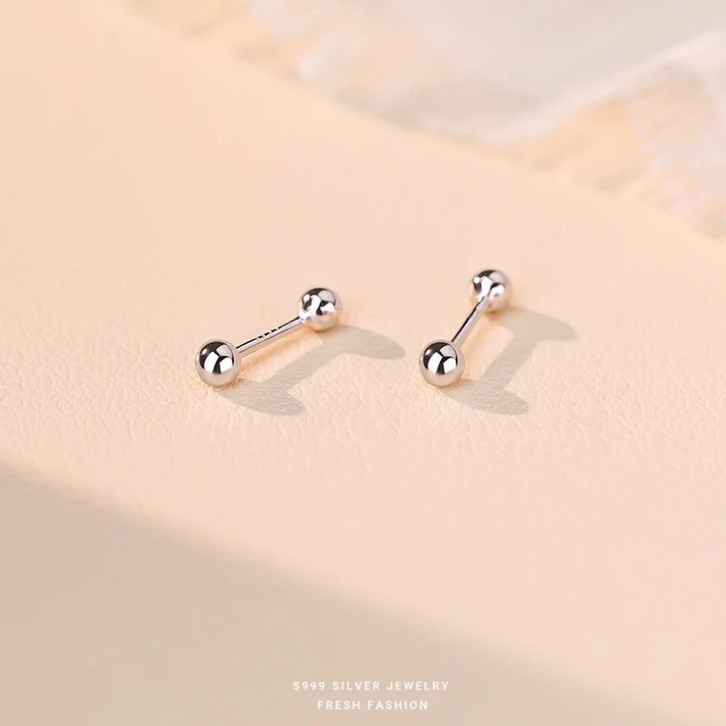 INZATT Real 925 Sterling Silve 3/4/5mm Bead Screw Mini Stud Earrings for Women Classic Fine Jewelry Ear Bones Accessories