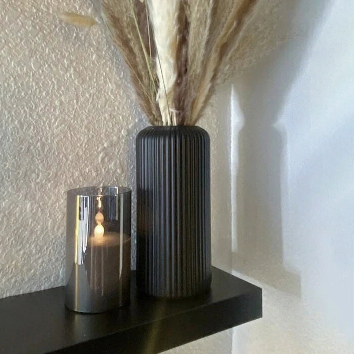Striped Cylindrical Ceramic-Like Plastic Vases/Colors-White/Black