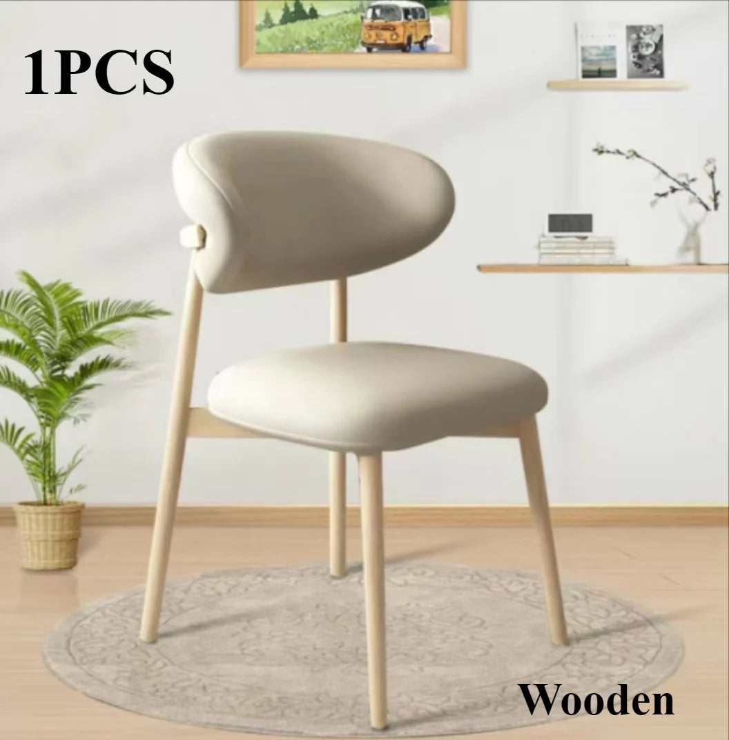 HUANHUI Cafe Genuine Leather Upholstered Curved Back Large-Soft Cushion Armless Dining Chairs/ 4 Wood Legs/ Colors-White/Black/Gray/Beige