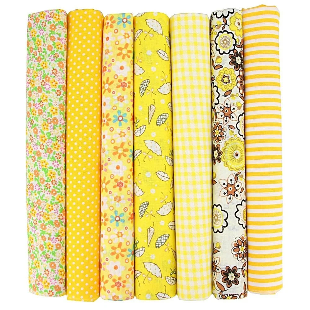 1-Set 7 Different Colors Handmade Warp Knitted Squares Laminated Printed 100% Cotton Patchwork Quilting Brocade Fabric Cloths/Floral/Striped/Geometric Designs/Machine Washable/Ironing Instructions