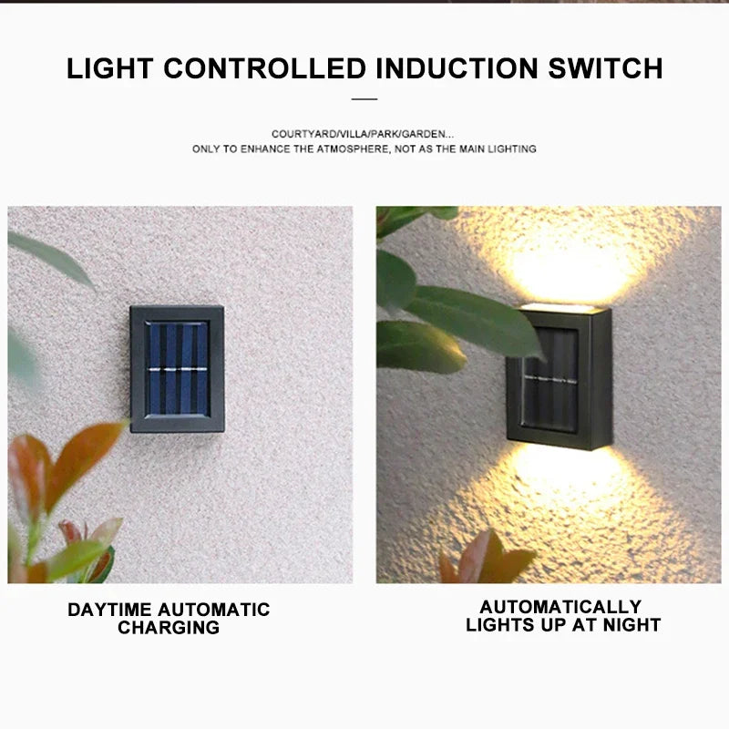 2 LED Solar Wall Light UP and Down Illuminate Outdoor Sunlight Sensor Lamp IP65 Waterproof Decor for Home Garden Porch 1~8 packs