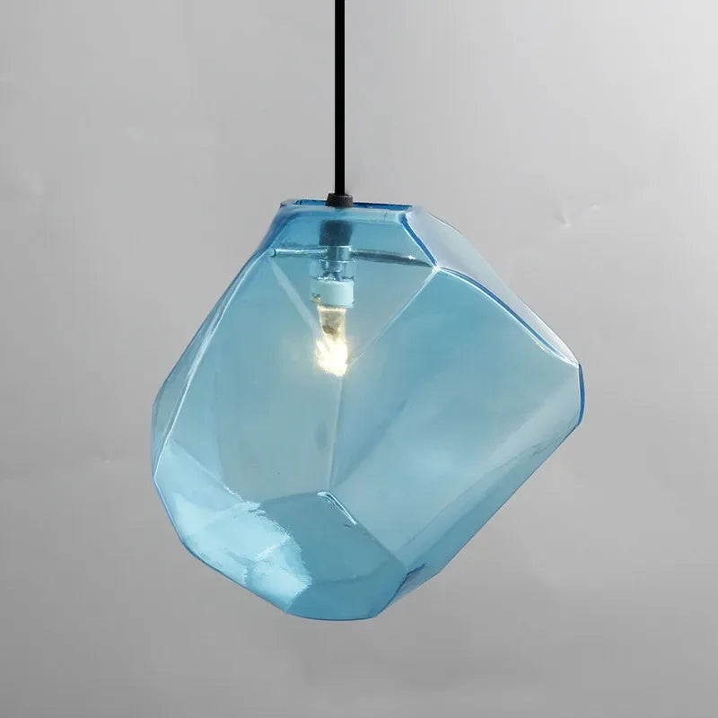 Indoor ART DECO Colorful LED Stone Shape Glass Cord Pendant Ceiling Light Fixtures/ Colors-Red/Blue/Brown/Yellow/Clear