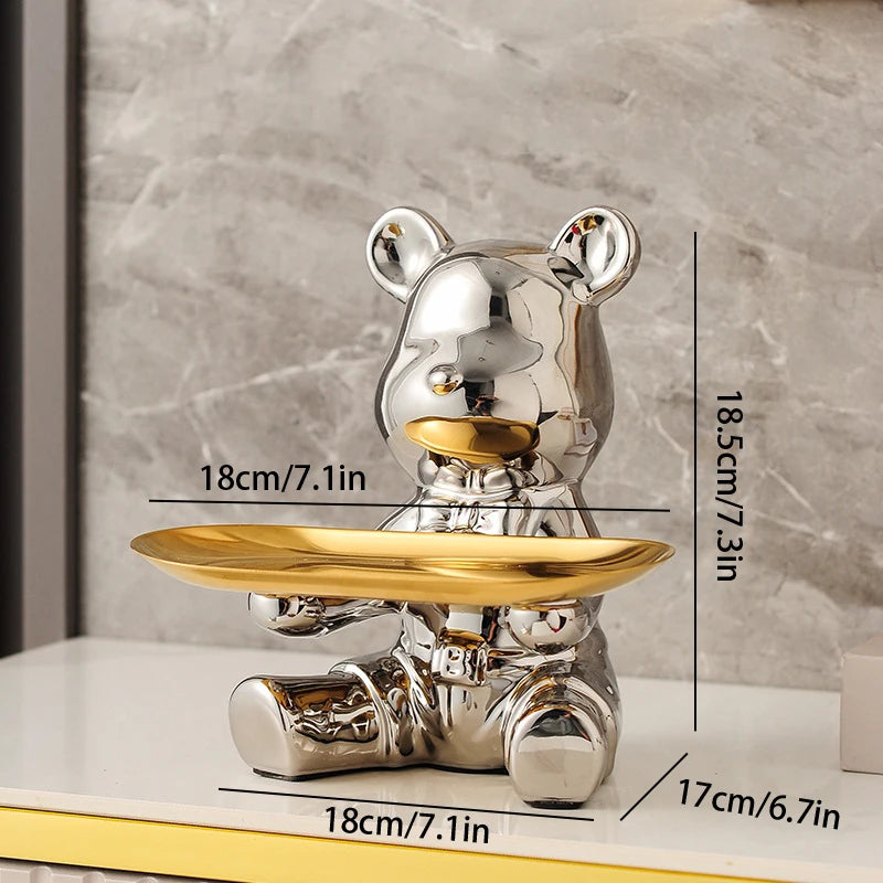 No-EN-Name-Null Modern Multicolor Ceramic-Enamel Cartoon Piggy Bank Bear Shaped Storage Tray Holders/Colors-Gold/Silver/Multicolor