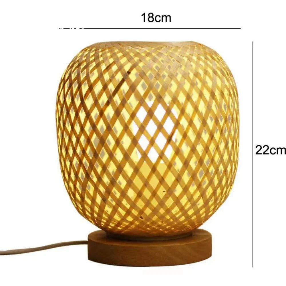 Desktop Bamboo Weaved Handmade Natural Wooden Base Table Lamps/Colors-Brown/Yellow/Beige/22CM Battery Not Included