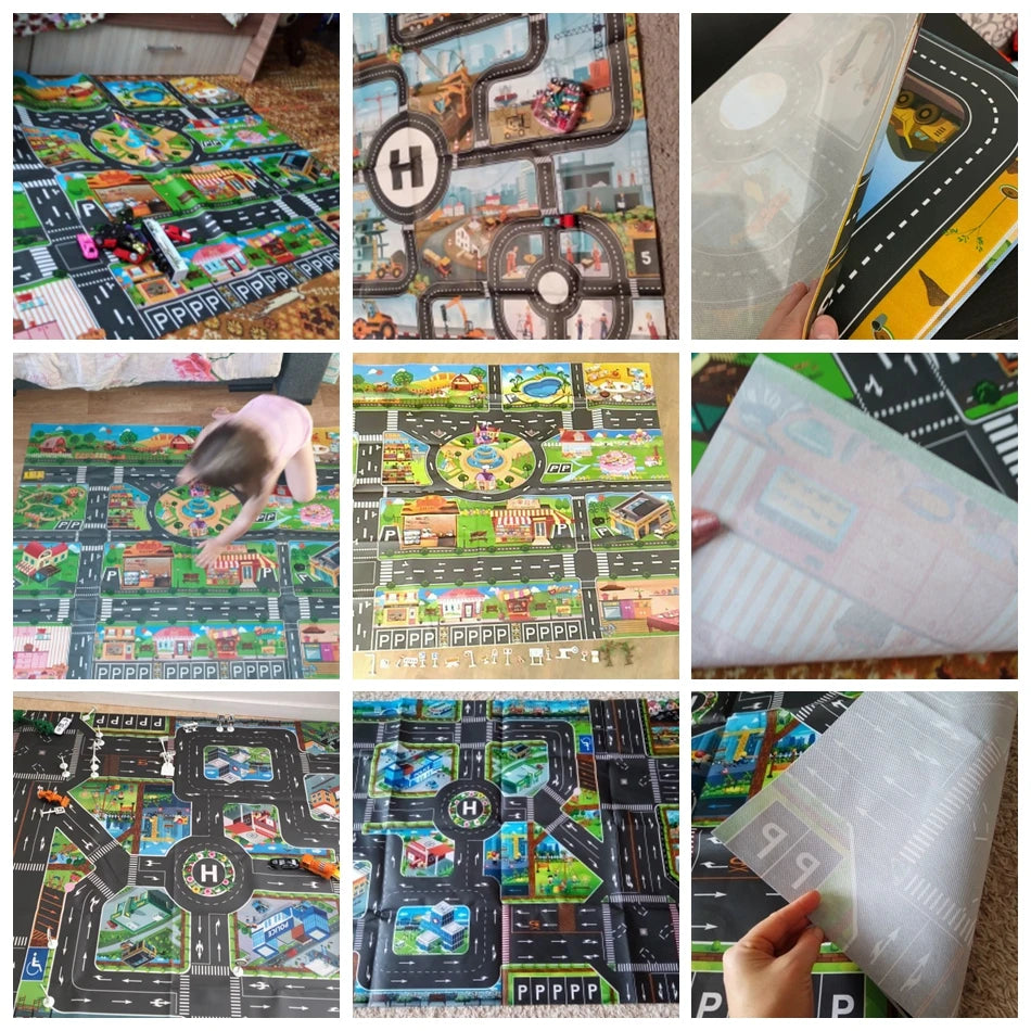 Babies Plastic Waterproof Non-Woven Cartoon Traffic Road Maps Crawling Educational Play Mats/Colors-Multicolor/Gray/Black/Blue/Babies Ages: 6 Months + Older
