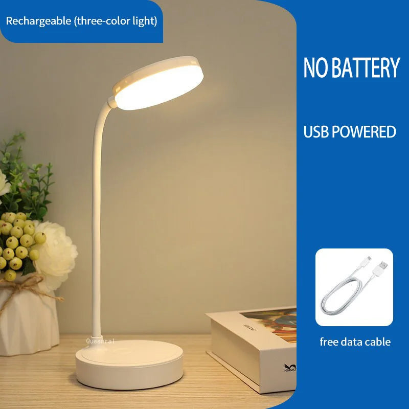 Modern Cool White-Daylight ABS Shade LED Plastic-PVC Eye Protection Dimming Function USB Rechargeable Port Push-Button Switch Round Bendable Gooseneck Arm Base Desk Lamps