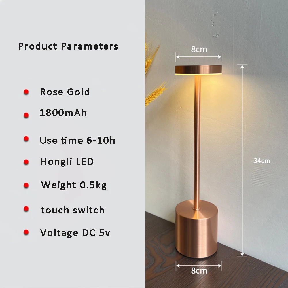 Retro Black Aluminum Iron Warm LED 3 Color Rechargeable Touch Dimming Round Cylindrical Cord Table Lamps