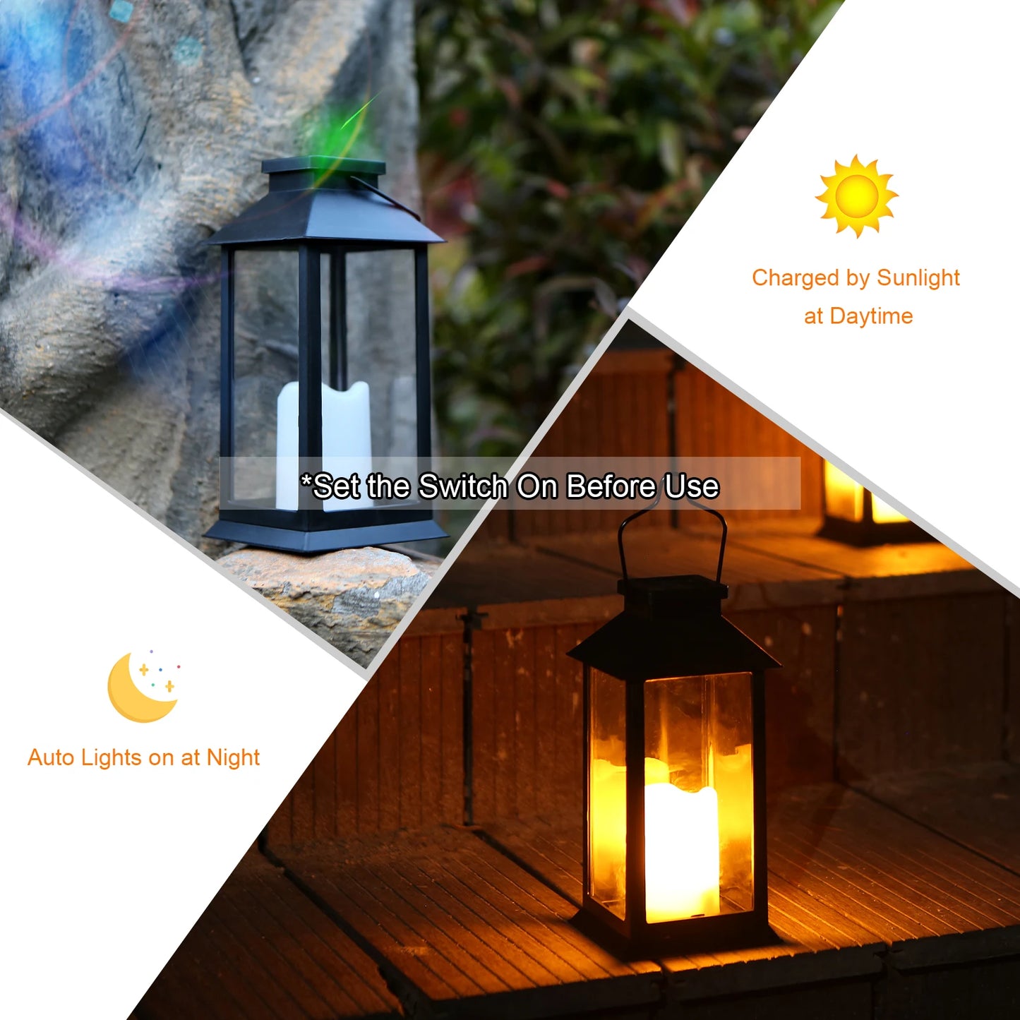 2 PCS Set Neoglint Black Polysilicon Outdoor LED Solar Flameless Flickering Light Effect Built-In Battery Hanging Hook Lantern Lights