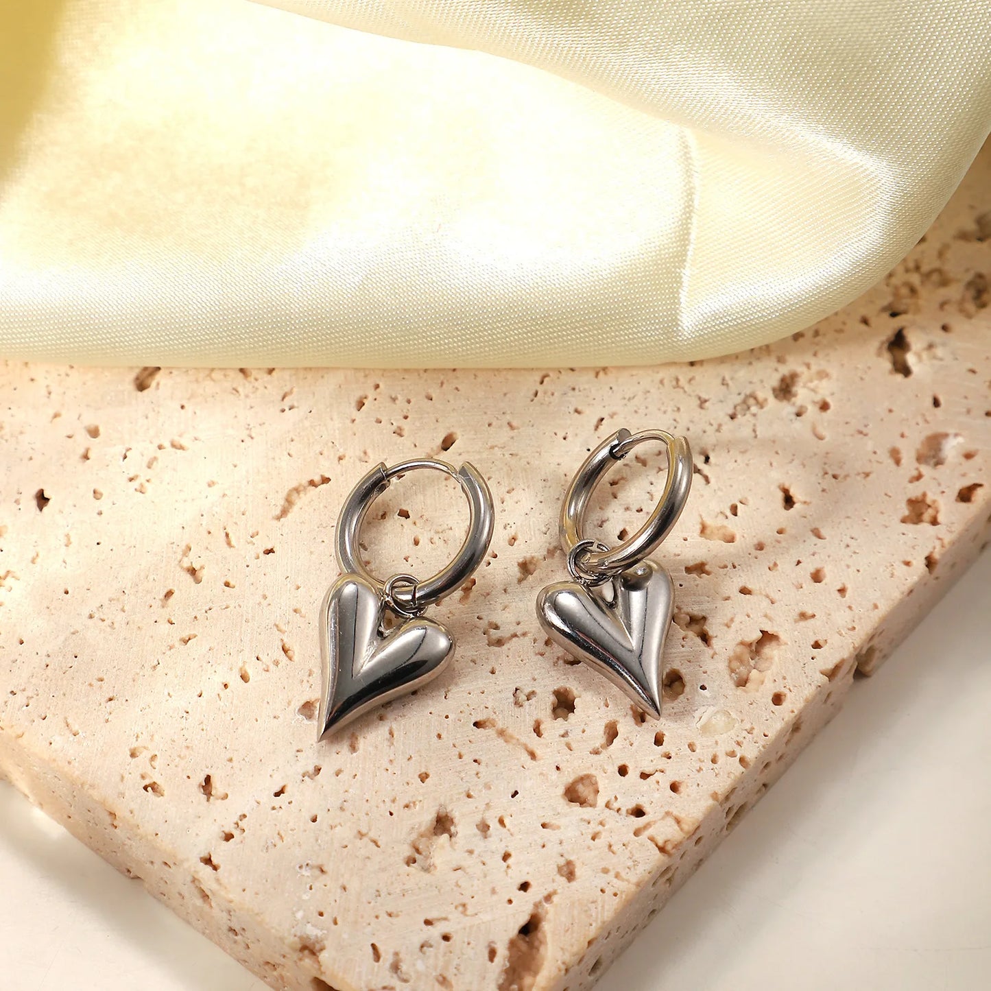 Ramos Adult Women Imitation Gold-Silver Stainless Steel Huggie Hoop Heart Studded Earrings