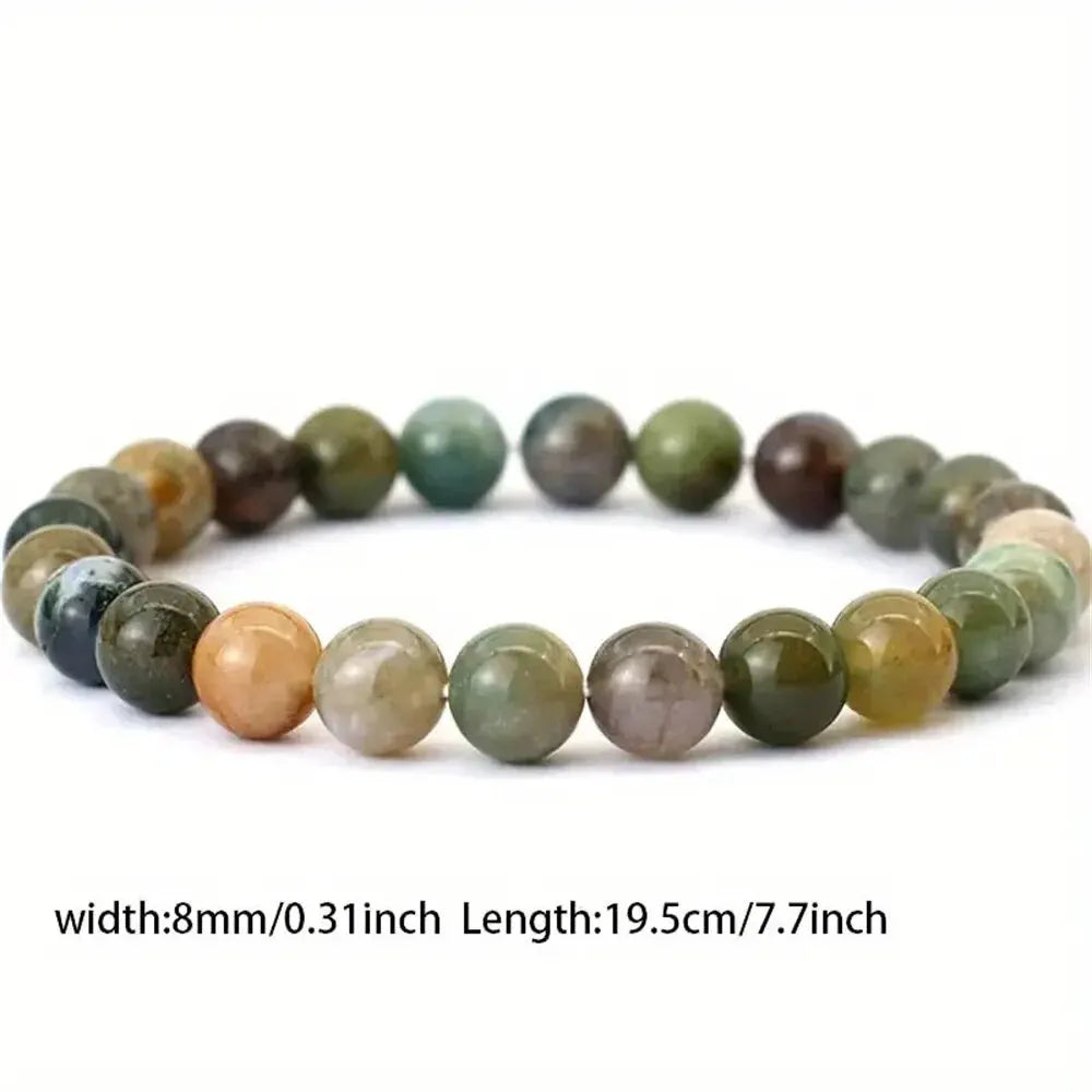Unisex Natural Crystal Beaded Indian Moss Agate Healing Bracelets/Colors-Multicolor/Brown/Green
