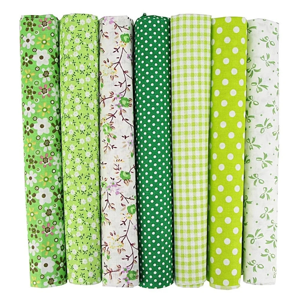 1-Set 7 Different Colors Handmade Warp Knitted Squares Laminated Printed 100% Cotton Patchwork Quilting Brocade Fabric Cloths/Floral/Striped/Geometric Designs/Machine Washable/Ironing Instructions