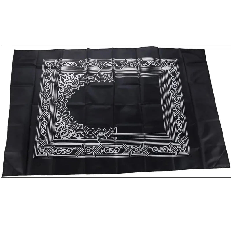 Black Background White Geometric Pattern Design Polyester Traveling Anti-Slip Bottom Fade Resistant Waterproof Nylon Iron Weighted Corners Braided Printed Prayer 1 X Rugs /Size: 60cm x 100cm/ Nylon Pouch Included-Compass