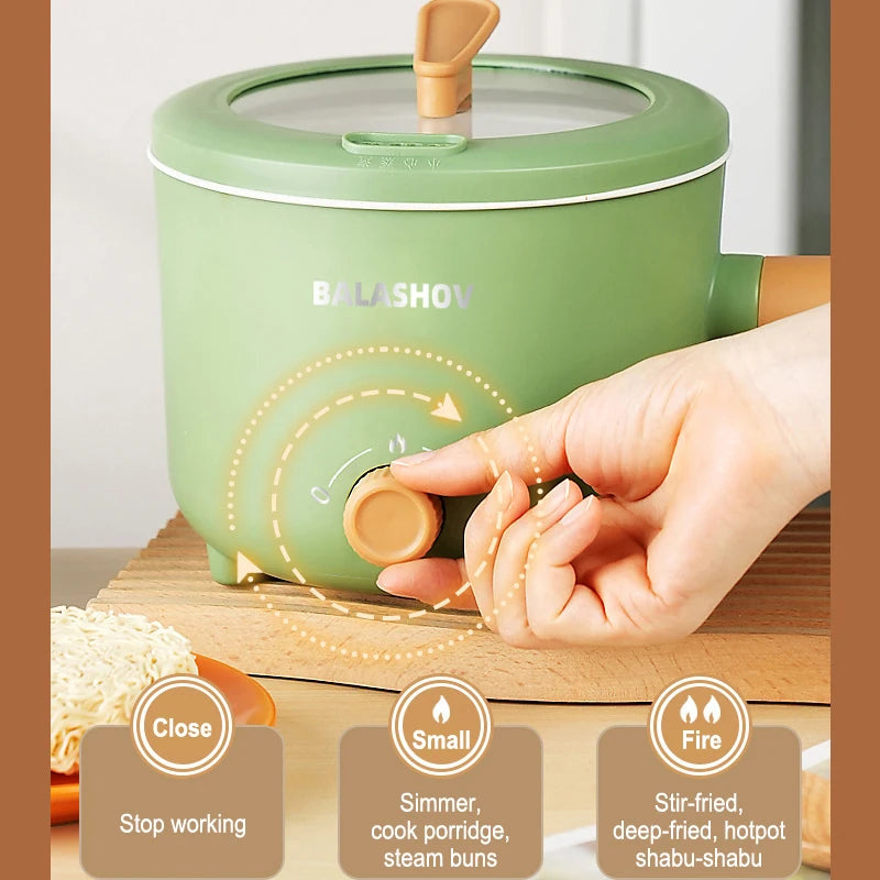 Green Non-Stick Automatic-Power Off Ceramic Stainless Steel Electric Cooker-Steamer Pots/Built-In Steam Rack/Removable Heat Insulated Handle