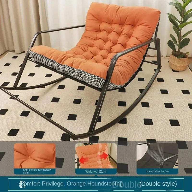 OEMG Indoor Adults One Person Soft Upholstered Padded Velvet Fabric Lying Down Lazy Metal Frame Base Sway Back Double Nursery Rocking Chairs/Colors-White/Gray/ Orange/Beige/Black/Multicolor/Checkered