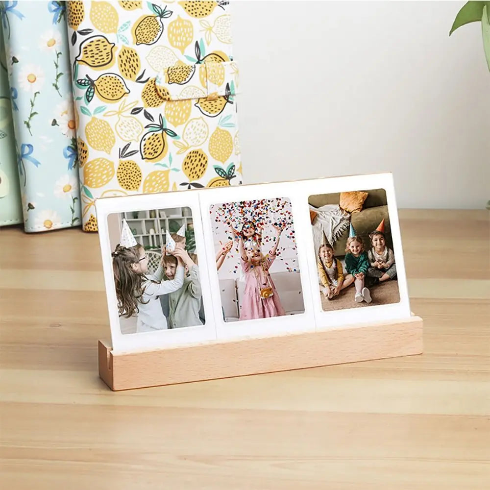 3-Instant Picture Fujifilm/Polaroid LED Back Lighted Transparent Clear Acrylic-Wood Base Tabletop Frame Holders