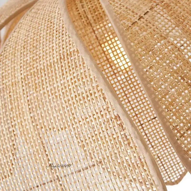 Beige Handmade Gloss Hanging Chinese Natural Rattan Lotus Petal Cord Pendant Ceiling Lights Fixtures/Bulb Not Included-E27 Bulb Cap Type