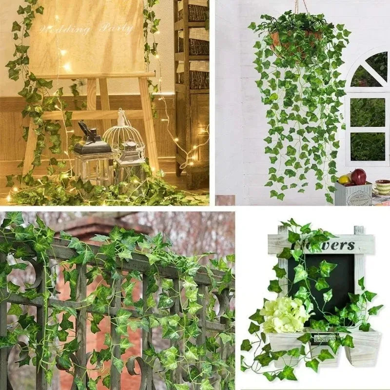 30PCS Plastic-Silk Artificial Non-Flowering Green Rattan Hanging IVY Leaf Vines