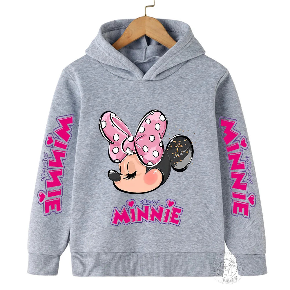 Child's Unisex Long-Sleeved Pullover Disney Minnie Polyester Winter Hoodies/No Head Pullcord/Colors-Pink/Red/Blue/Black/Gray/Yellow/White/Multicolor/Ages: 3-14 Years Old/Kids Sizes: 100/110/120/130/140/150/160