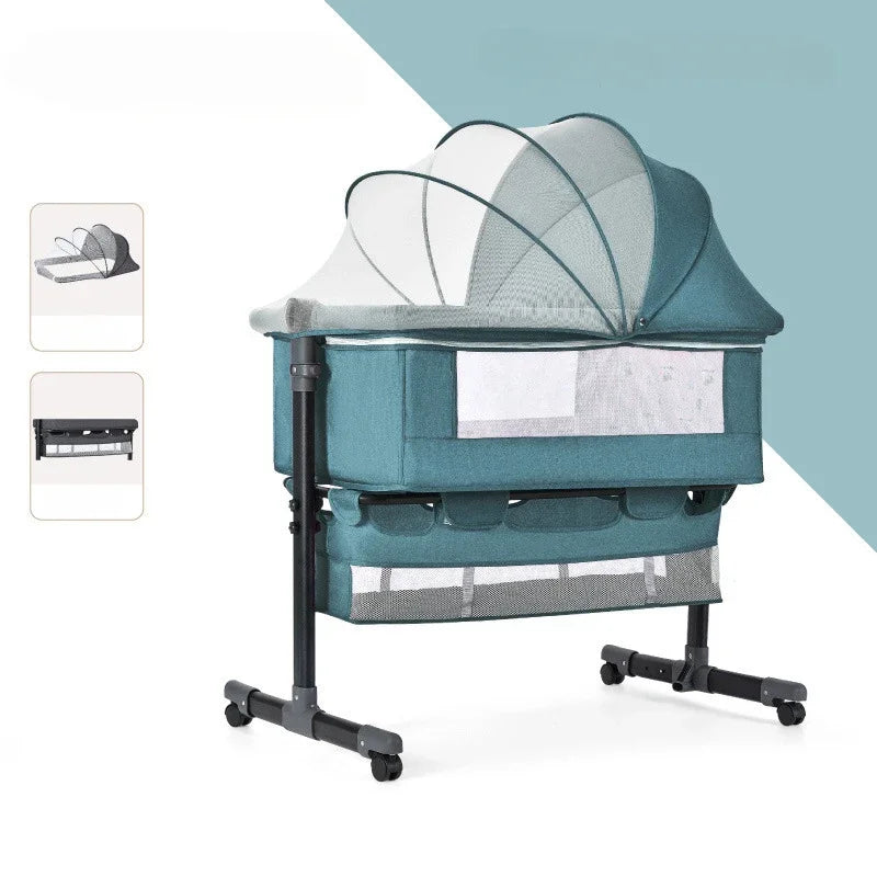 Babies-Toddlers Portable Metal Frame Adjustable Height Button Control Swinging Thick Linen Fabric Meshed Top-Sides Large Bassinet Cradle Beds/Colors-Gray/Beige/Black/White/Brown/Multicolor/Ages: 6 Months-2 Years Old