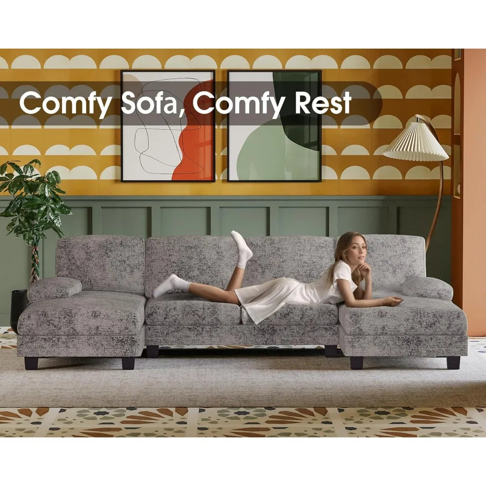 U-Shaped Gray Sectional Hemp Medium Soft Couch Set