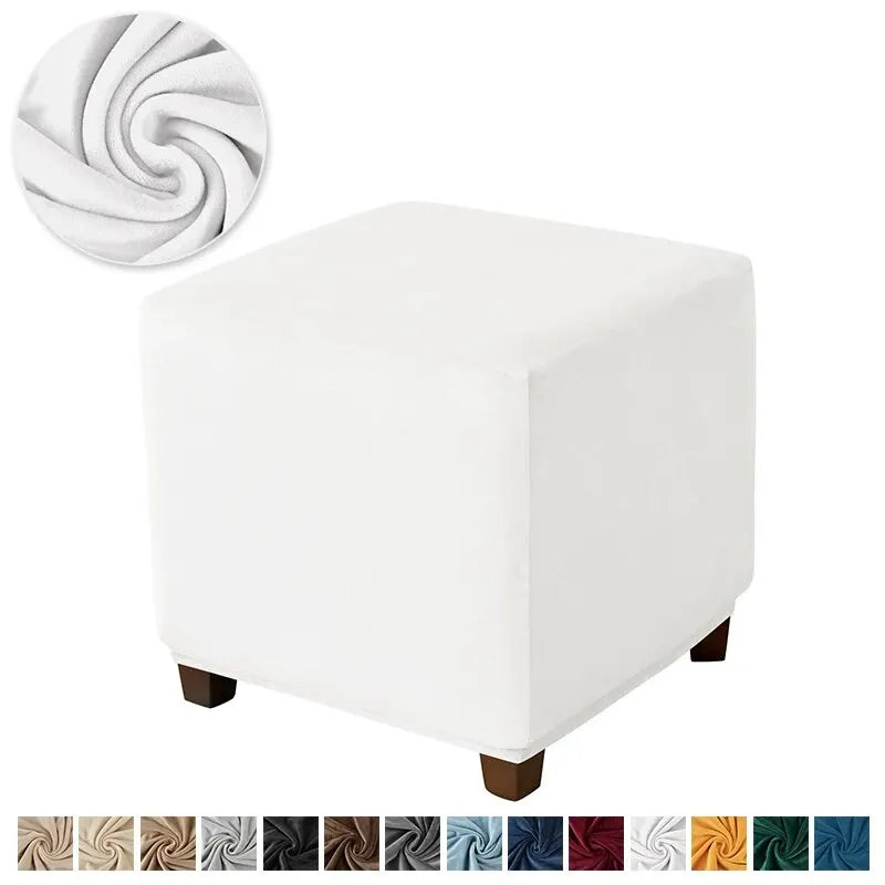 Soft Velvet Cotton-Polyester Square Ottoman Footrest Elastic Slipcovers/Colors-Green/White/Beige/Red/Gray