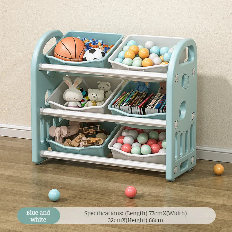 Babies-Toddlers Eco-Friendly 3-Tier Shelves Thick Plastic Toy Storage Cabinet/Ages: Over 6 Months Old/Colors-Gray/Pink/White/Black/Green/6-Plastic Storage Boxes Included