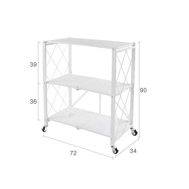Free-Standing Large Kitchen/Living Room Foldable Iron Frame Folding Rack Bookcases/Colors-Green/Black/White/ 2-3-4-5 Layers Shelves