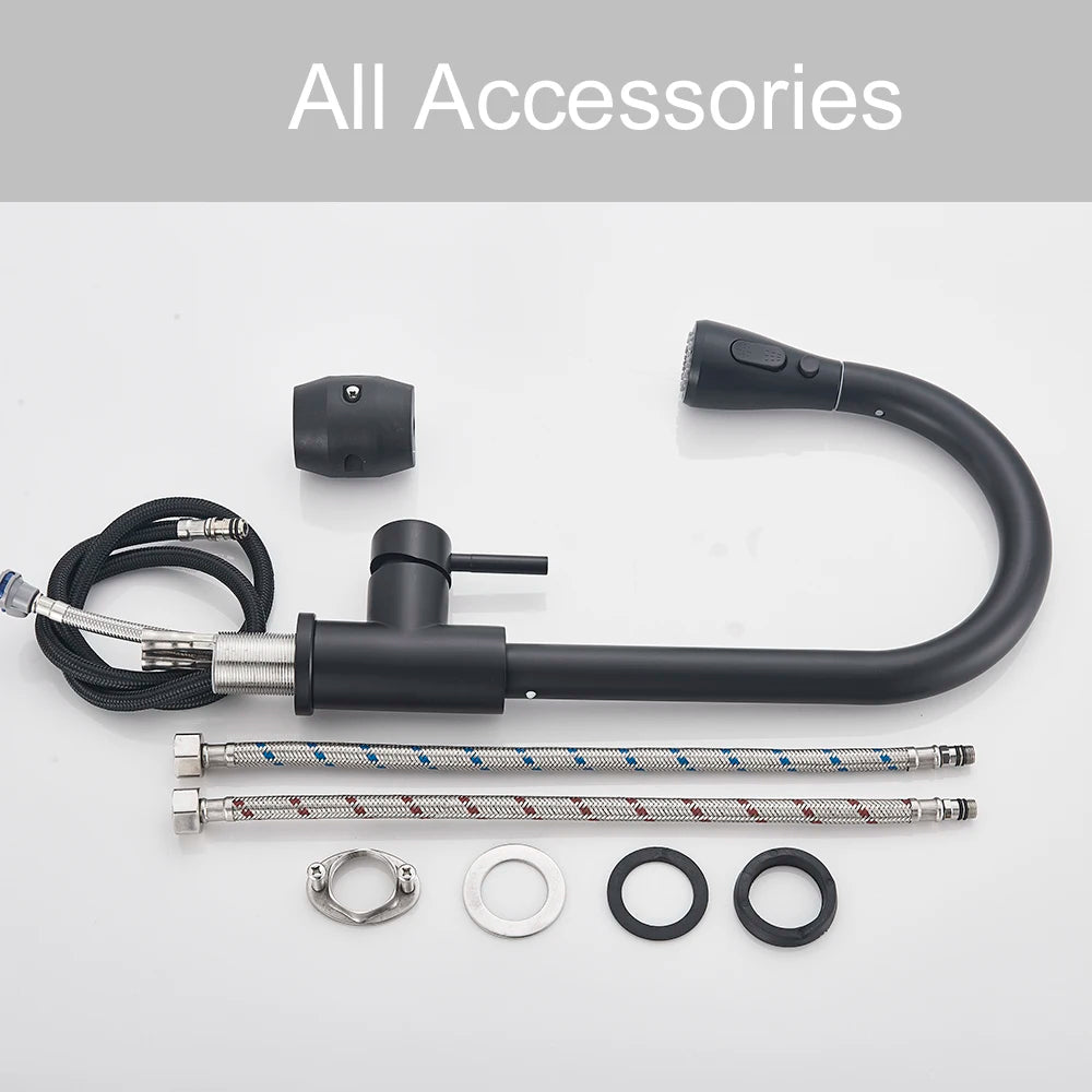 Kitchen Black-Silver Color Deck Mounted Brass Body Plastic Pull Out Single Sprayer Polished Chrome Faucets
